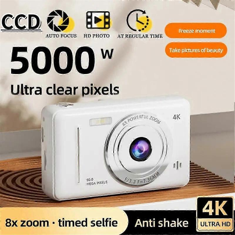 Appareil Photo Numérique 4K Portable Rétro Entrée de Gamme Double Appareil Photo Flash 50 Millions de Pixels Mise au Point Automatique