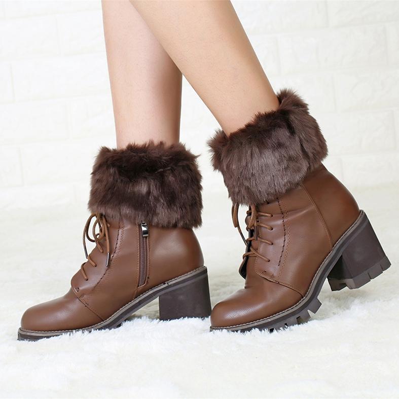 Women Winter Fashion Fur Cuff Toppers Trim Boot Socks Cover Knitted Leg Warmers