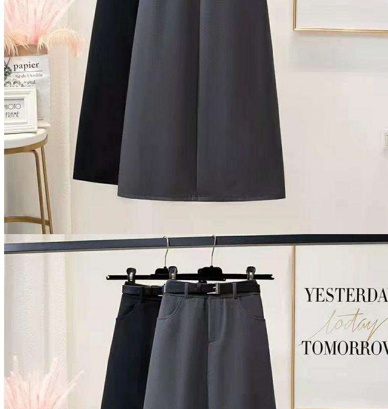Women's Gray Midi Skirt - 2024 Spring/Autumn Collection: High Waist, Slimming Draped A-Line with Slit.