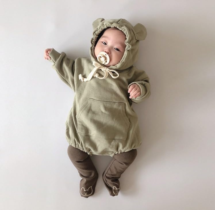 Cuddly Bear Ear Dull Casual Fashionable Babies [Key Shop] (80, Green) Romper, Green, Brown, Cute, Cotton, Newborn, Baby, Kids, Wear, Wear, Spring,