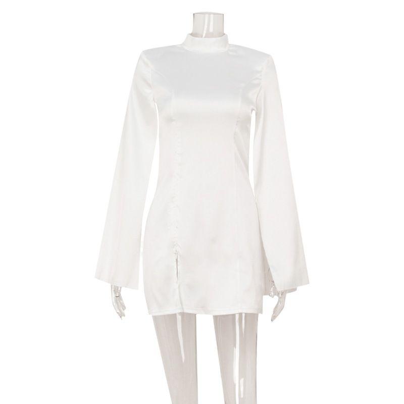 

Long Sleeve Dress European and American Slim fit Temperament Palace Style Advanced Satin Cape Sleeve Formal Dress Dress White L
