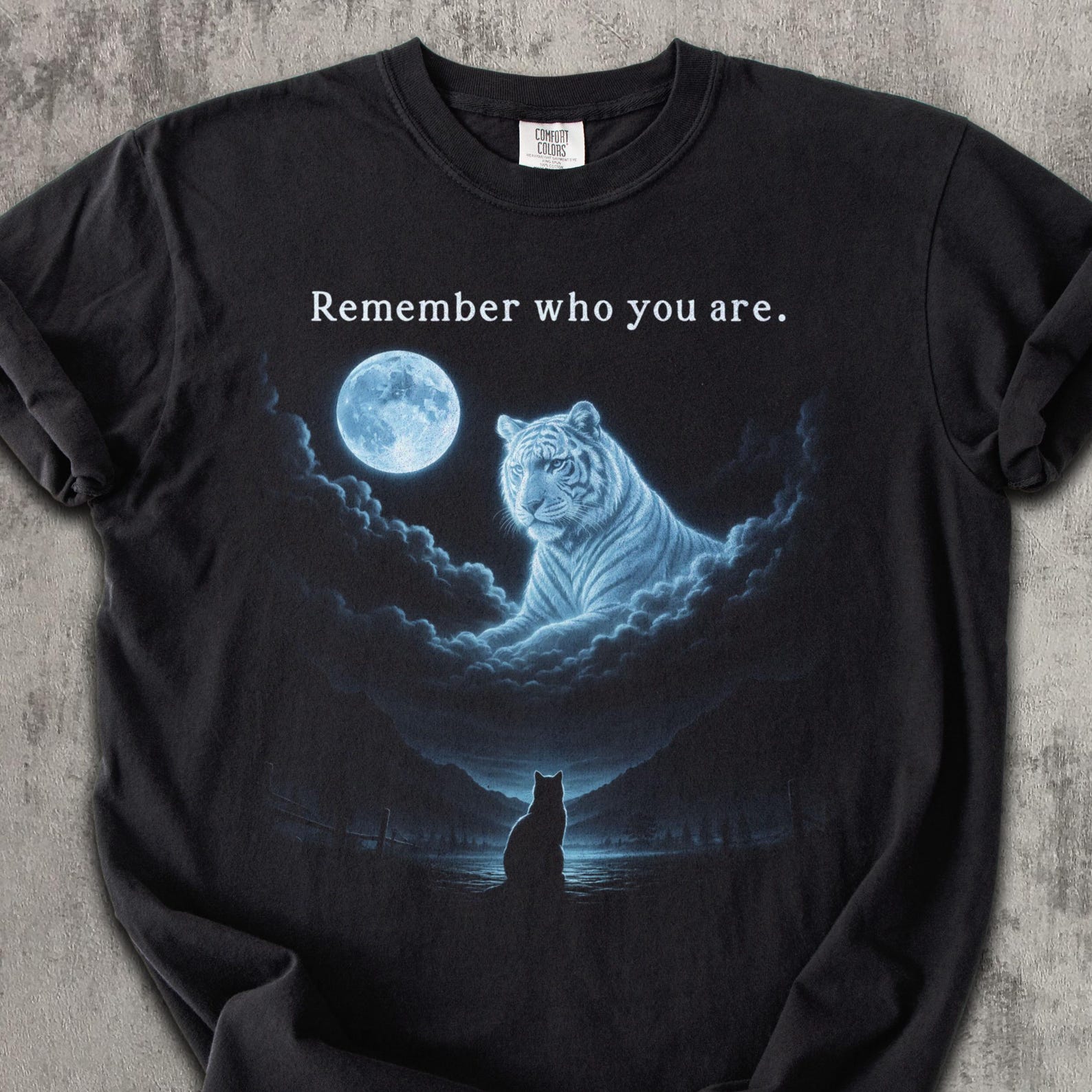 Funny CaT shirt, Remember Who You Are Tee, Cat Tiger Moon Shirt, Mystical Cat Lover Gift, Fantasy Cat Graphic Tee, Comfort Colors Shirt S