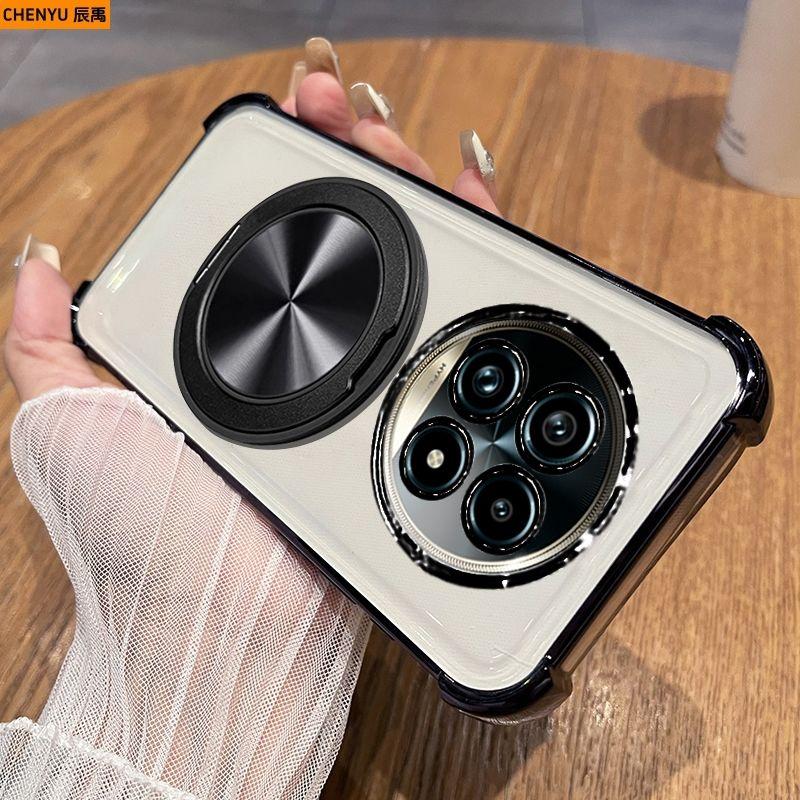 

Для Realme 13 12 Pro Plus Чехол Прозрачный Гальванизированный ТПУ Вращающаяся на 360° Подставка Противоударный Чехол для Realme13 12 Pro Plus Funda Realme 12 Pro Plus чёрный