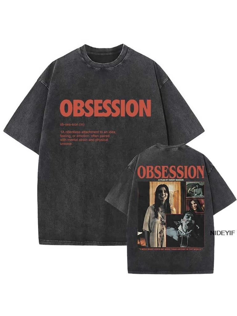 T-shirt Oversize Film Horror Ossessione 100% Cotone Vintage Lavato per uomo donna hiphop streetwear OBS7