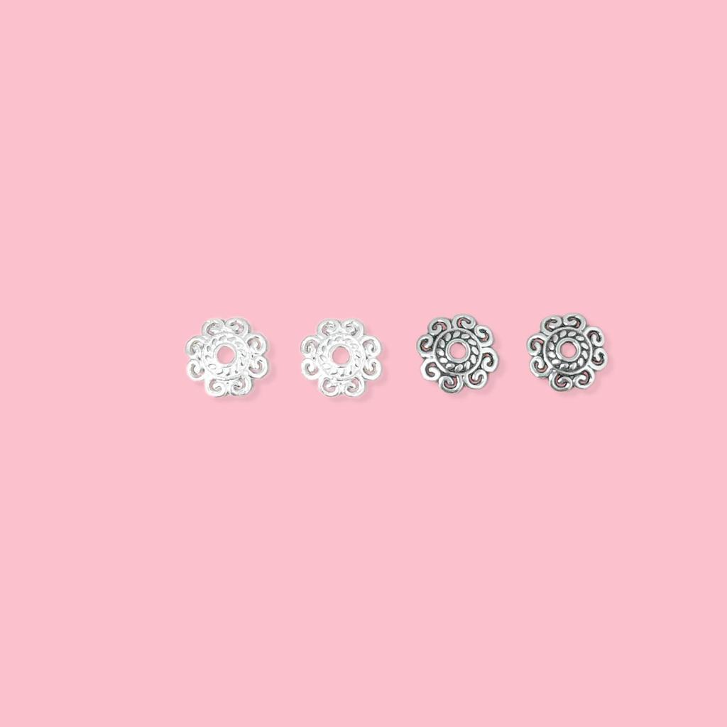Sterling Silver Hollow Flower Base Spiral Cap Spacer Beads for DIY Tibetan Silver Bracelets
