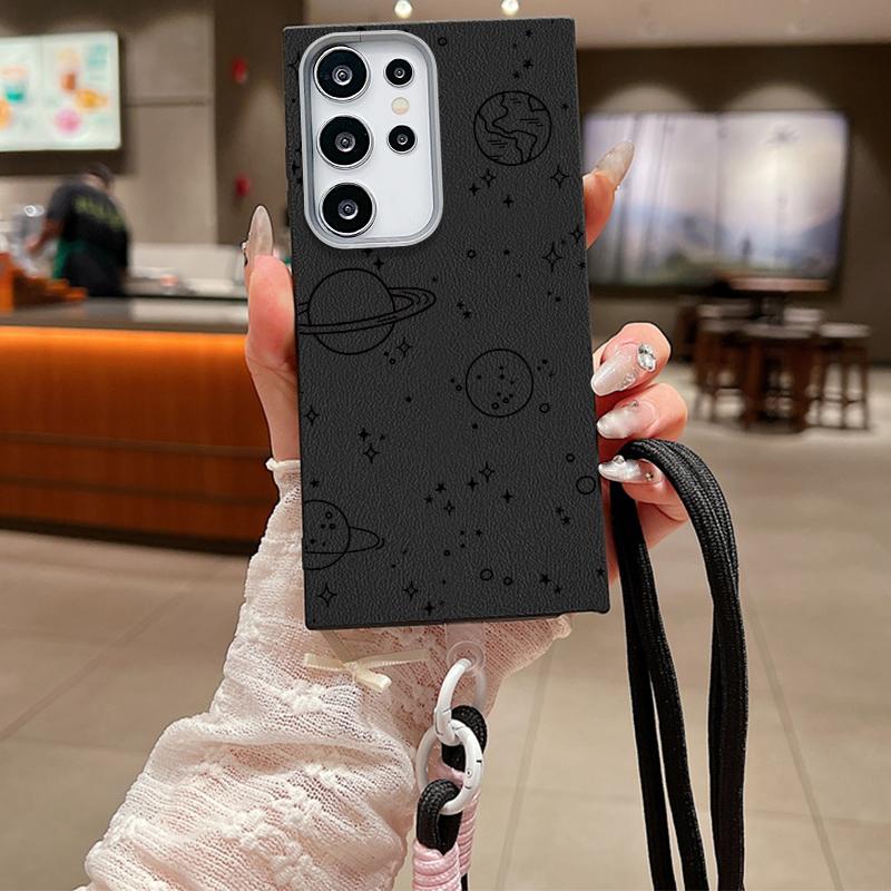 

Милый узор планеты астронавта противоударный чехол для Samsung S25 Ultra S24 FE S23 S22 S21 A16 A56 A55 A36 Crossbody Rope мягкий матовый тонкий чехол для телефона TPU Samsung A16
