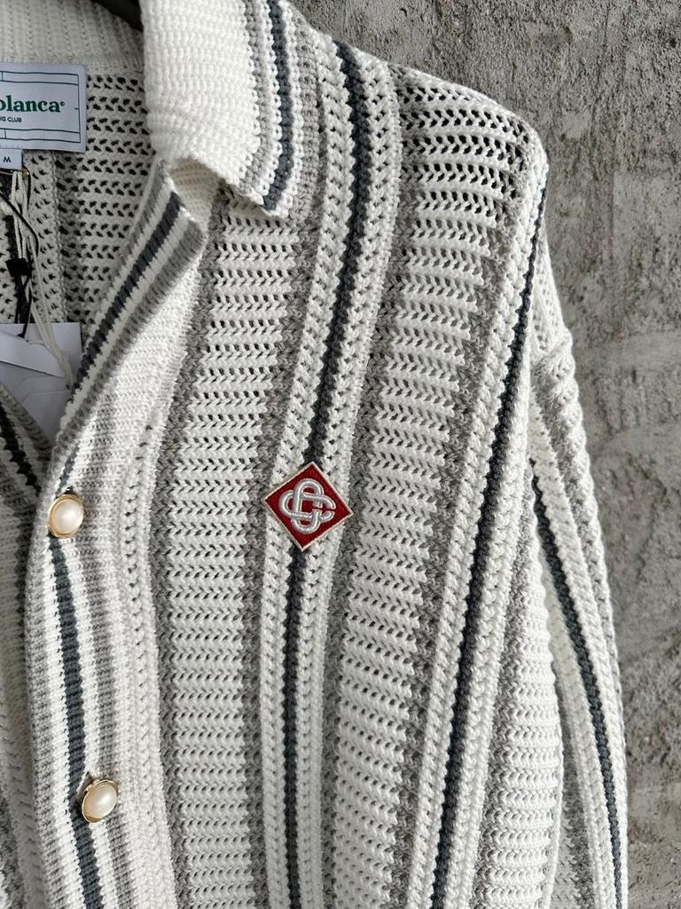 CASABLANCA Siciliansk Stil Handgjord Flätad Randig Unisex Långärmad Cardigan Tröja