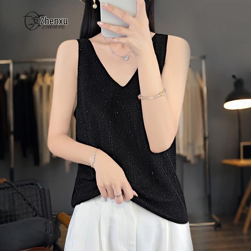 Zhenxu Women's Lyocell Linen V-Neck Sleeveless Top
