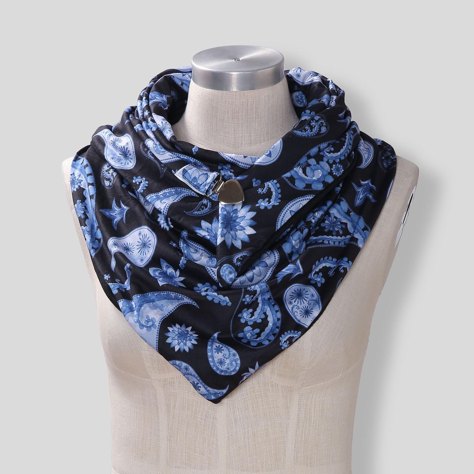 

Winter Warm Windproof Cashew Flowers Prints Double-Layer Buckle Scarf