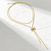 French Style Retro Minimalist Bow Necklaces for Women Ladies Stainless Steel Snake Bone Chains Long Pendant Necklaces Jewelry