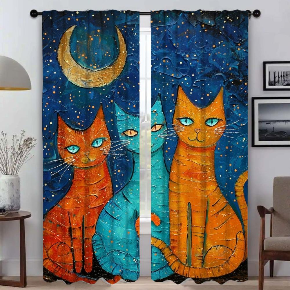 Exotic Cat Kitchen Curtains for Living Room Tulle for Bedroom Window Curtain Shades Partition Halloween Decoration Blackout Home