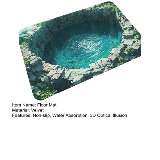 3D Underwater Cave Optical Illusion Rug Blue Ocean Small Area Rug Non-slip Kids Room Floor