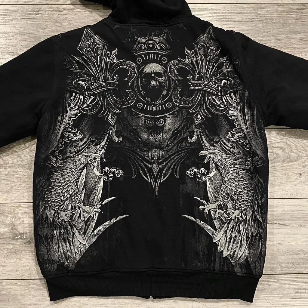 Amerykańska Moda Ecko Unisex Gotycka Bluza Z Kapturem Y2K Oversize Rozpinana Bluza Ciemna Streetowa Bluza Z Nadrukiem Czaszki Dla Pary Casualpunk