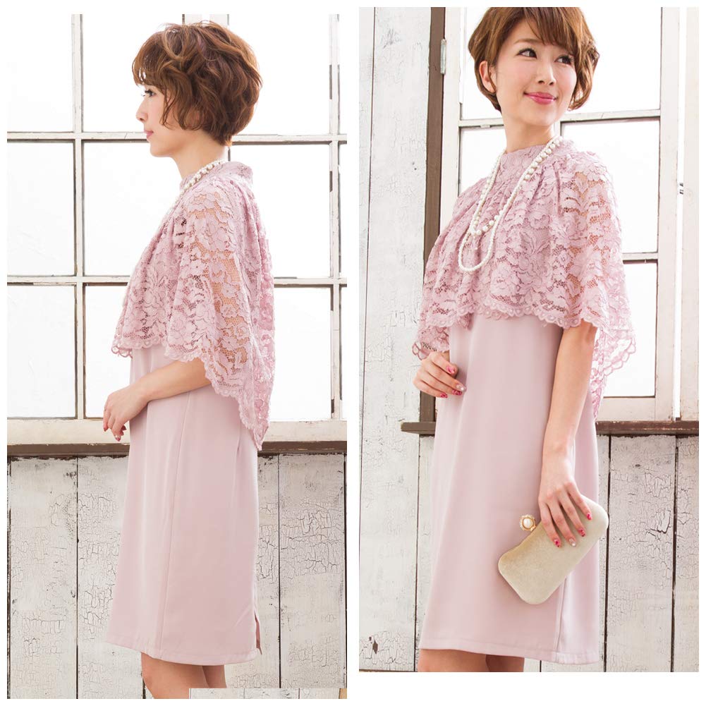 Lace Cape Dress Wedding Party Dress Formal [Vierge] After-Party Women's (S, Pink)