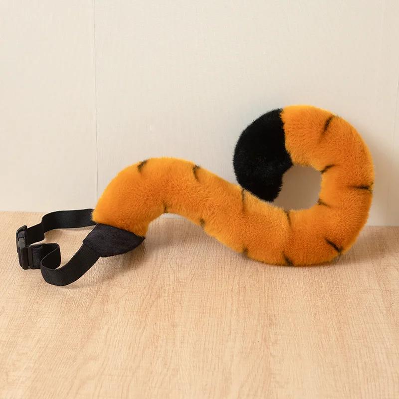 Lustige tragbare Tier-Schwanz-Plüschtiere Gemütlicher lebensechter Tiger Löwe Leopard Waschbär Schwanz Spielzeug Cosplay Requisiten Niedliche Kostüm Party Dekoration 35cm orange