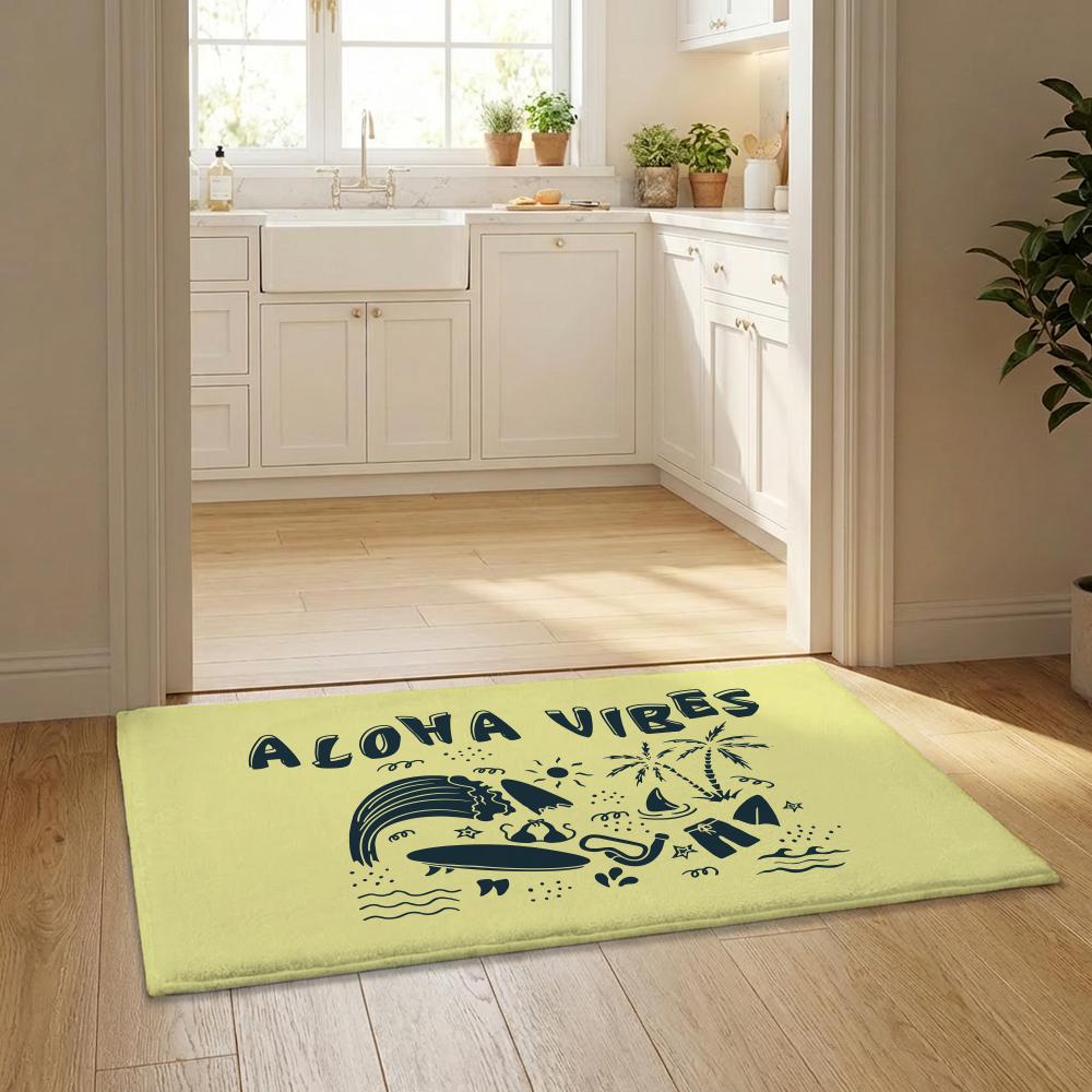 Aloha Hibiscus Design Floor Mat Flannel Door Mat Non-Slip Bedroom Living Room Home Decor