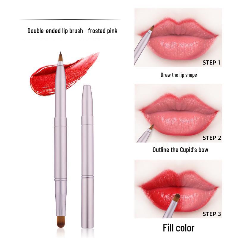 Double-Ended Retractable Lip Brush with Cap – Portable Metal Lip Liner and Lipstick Brush