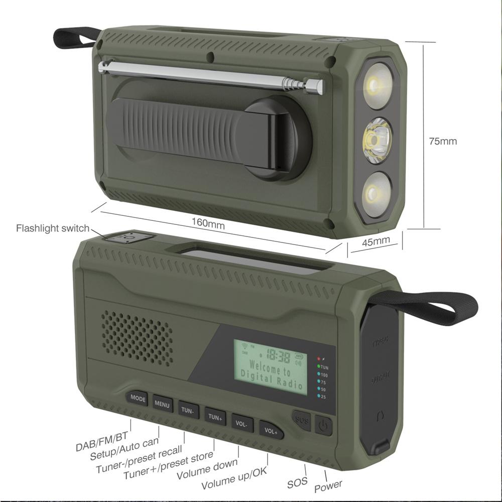 Emergency Hand Crank DAB Radio with LED Flashlight ,DAB/FM /Bluetooth with 4500m