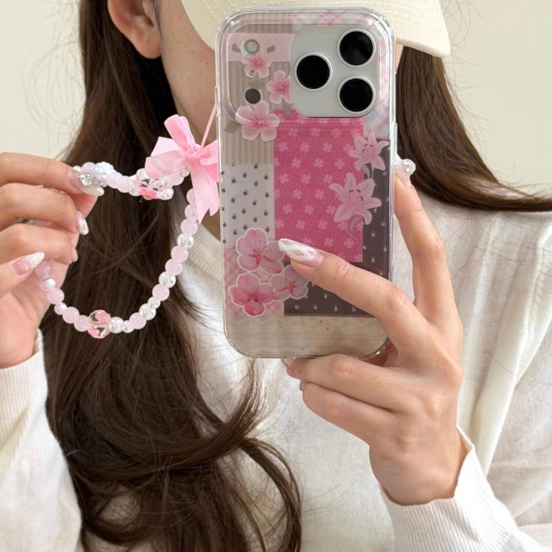 Fashion Cute Flower Painting Case For iPhone 17 Pro Max 16 14 15 Pro Phone Cover with Chain For Apple 16 Pro Max Protective Case