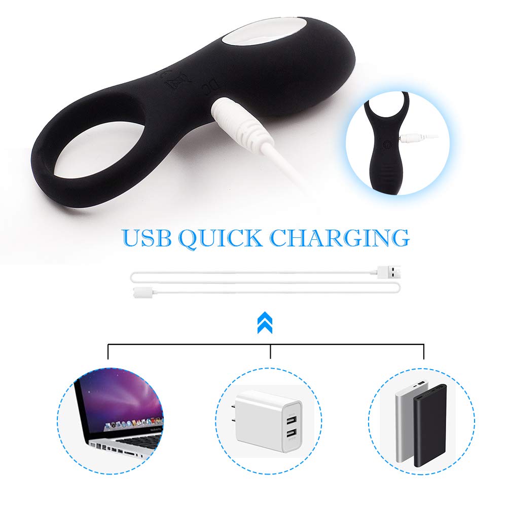 Penis Ring with 10 Clitoris Cock Popular Masturbation Adult Made of Highly Resilient Soft Silent USB Unisex Adult Goods Vibrator, Patterns,