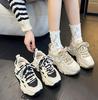 Fashion Platform Sneakers Women Suede Leather Patchwork Fabric Round Toe Mixed Color Lace-Up Chunky Sole Ladies Trainers