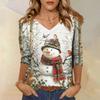 Women's Fashion Casual V Neck 3/4 Sleeve Loose  Printed T-Shirt Ladies Top