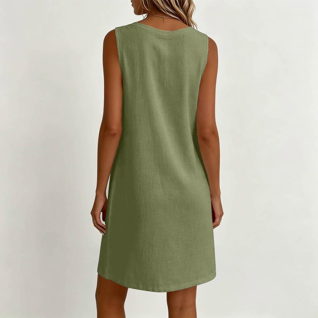 Women's Sleeveless V Neck Casual Relaxed Fit Pocket Dress Long Length Comfortable Lightweight Fabric Suitable for Daily Wear