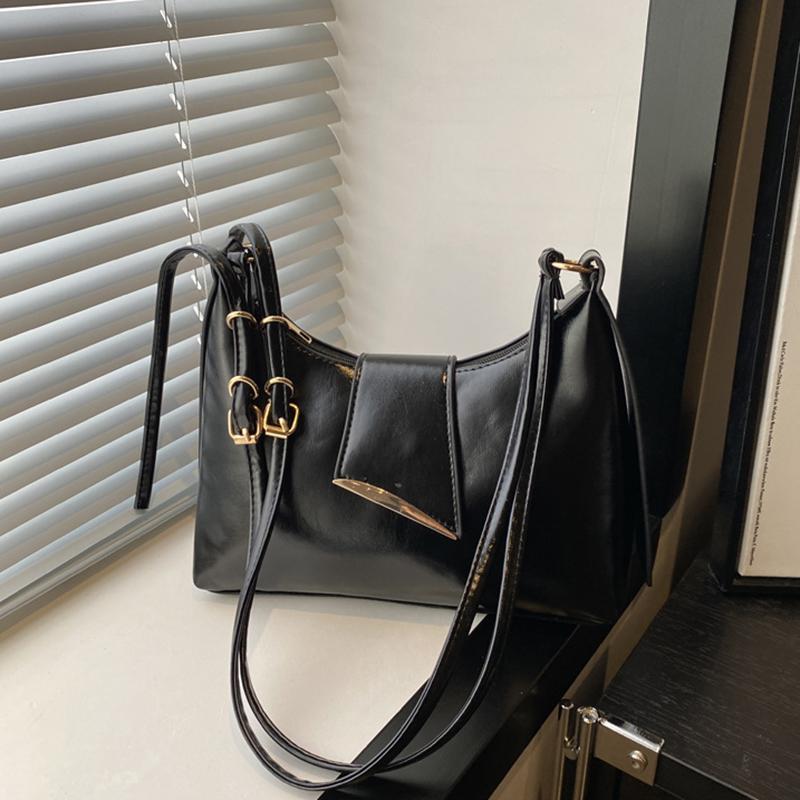 Yogodlns Women's Faux Leather French Casual Vintage Pure Color Simple Shoulder Crossbody Underarm Bag