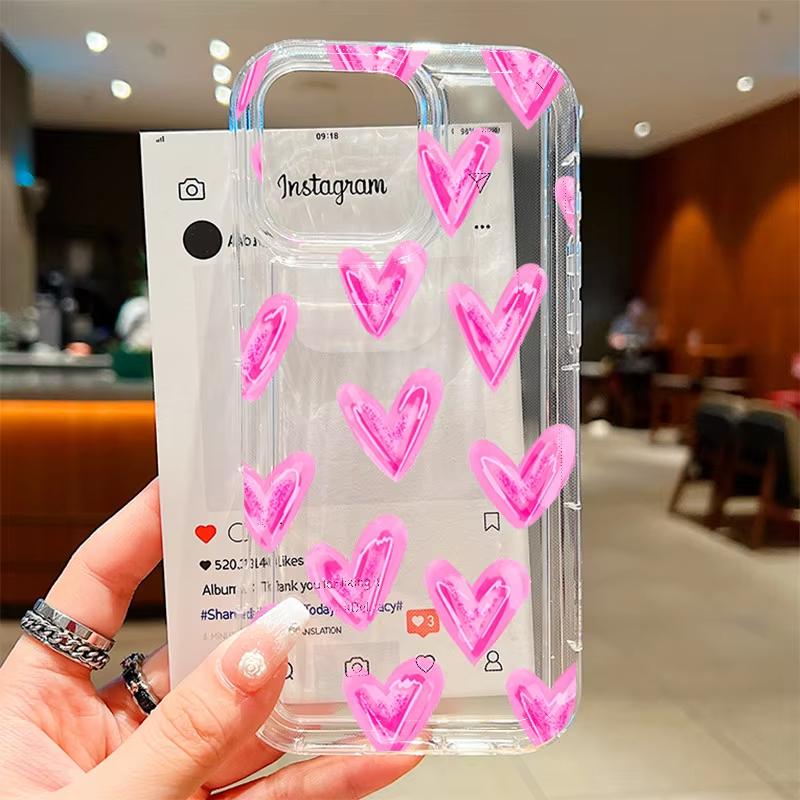 Heart Stamp Aesthetic Clear Phone Case For iPhone 17 Air 16 e 15 14 13 12 11 Pro Max Plus Mini SE Soft Clear Cover Girls Gift
