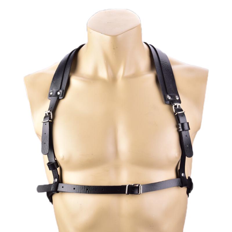 Punk Men Leather Harness Body Chest Bondage Belt Black Cosplay Erotic Belts