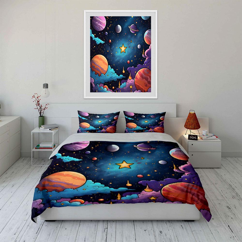 Galaxie-Themen-Kunstwerk-Set Weiche, bequeme Bettbezug-Bettwäsche-Set Enthalten 1*Bettbezug & 2*Kissenbezüge, Geschenk