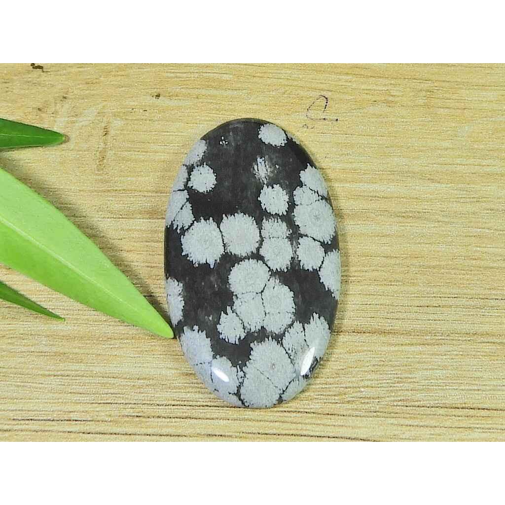 21X40X04MM Naural Snowflake Obsidian Oval Cabochon Loose Gemstone 27Cts. SK-3775
