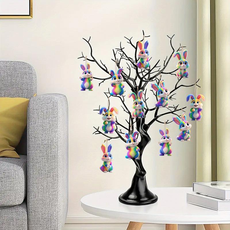 Décoration à suspendre d'intérieur en bois Fleur et Lapin de Pâques 24 pièces