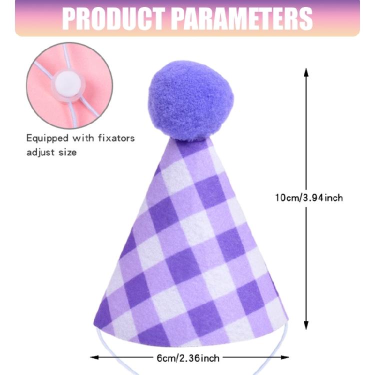 Small Dog Cats Party Hat for Birthday Celebration, Checkered Pet Cap with 10 X 6 Cm Size, Elastic Cord, Costume Headwear for Family Photos