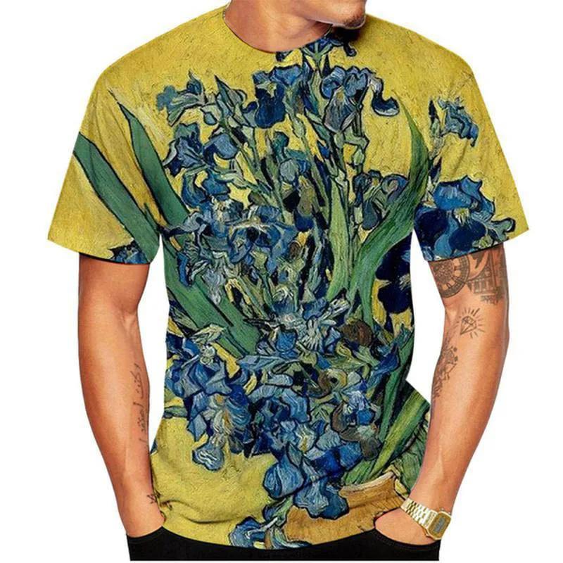 Van Gogh Art T-shirt Flower 3D Printing Men's and Women's Street Wear Short Sleeve T-shirt Clothing
