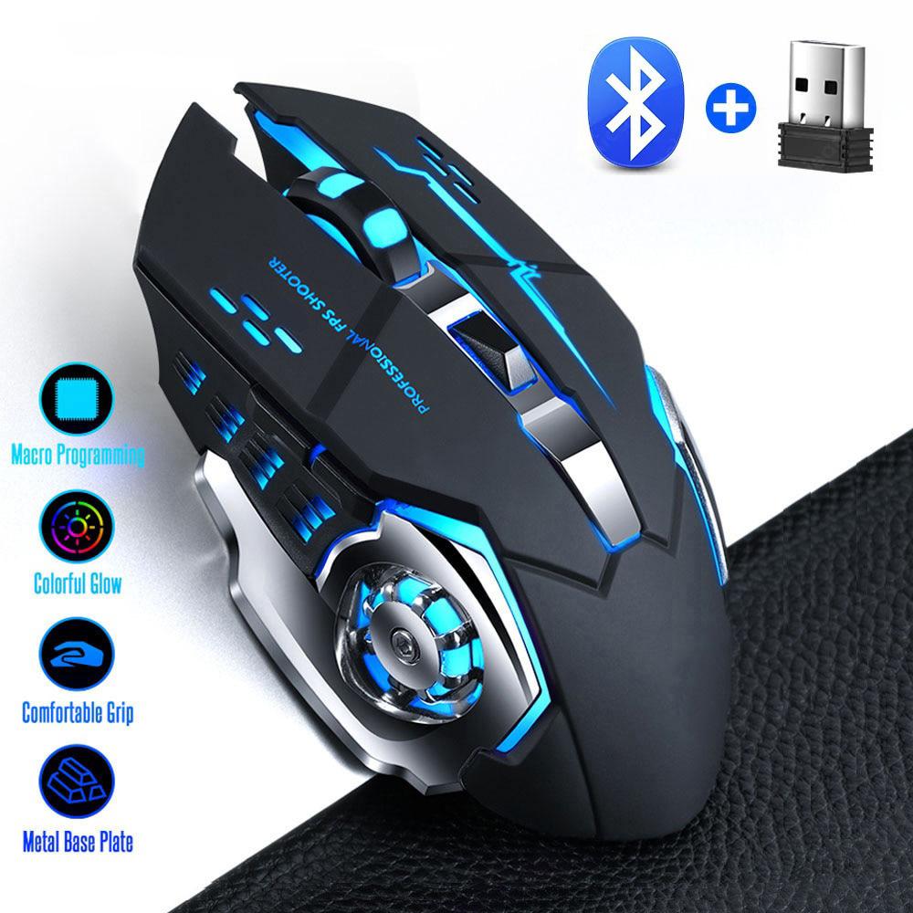 2,4G USB Kabellose Bluetooth Maus Ergonomische Stille Büro-Maus Wiederaufladbare E-Sport Hintergrundbeleuchtete Maus für Computer Laptop Macbook