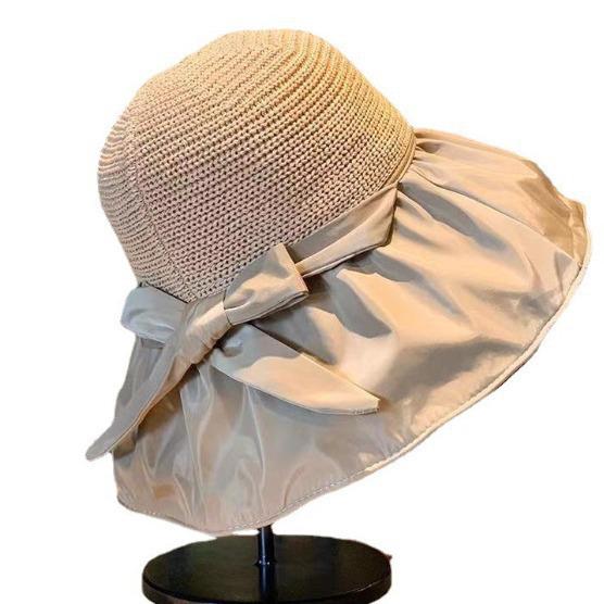Women's Black Anti-UV Wide Brim Sun Hat with Face Shield