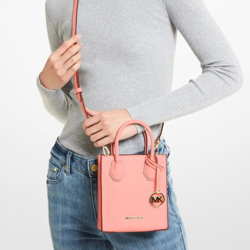 New MICHAEL KORS Mercer Leather Trunk Bag, Handbag, Shoulder Bag, Crossbody Bag Trumpets Women's Soft Pink 35S1GM9T0L-SHERBERT