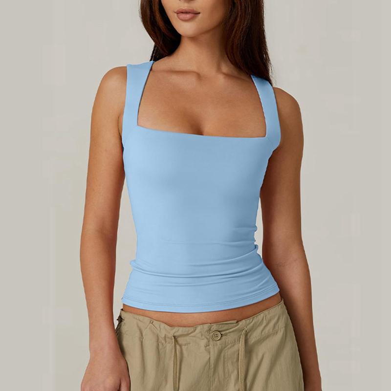 Women's Solid Color Square Collar Slim Camisole Summer Sleeveless Top