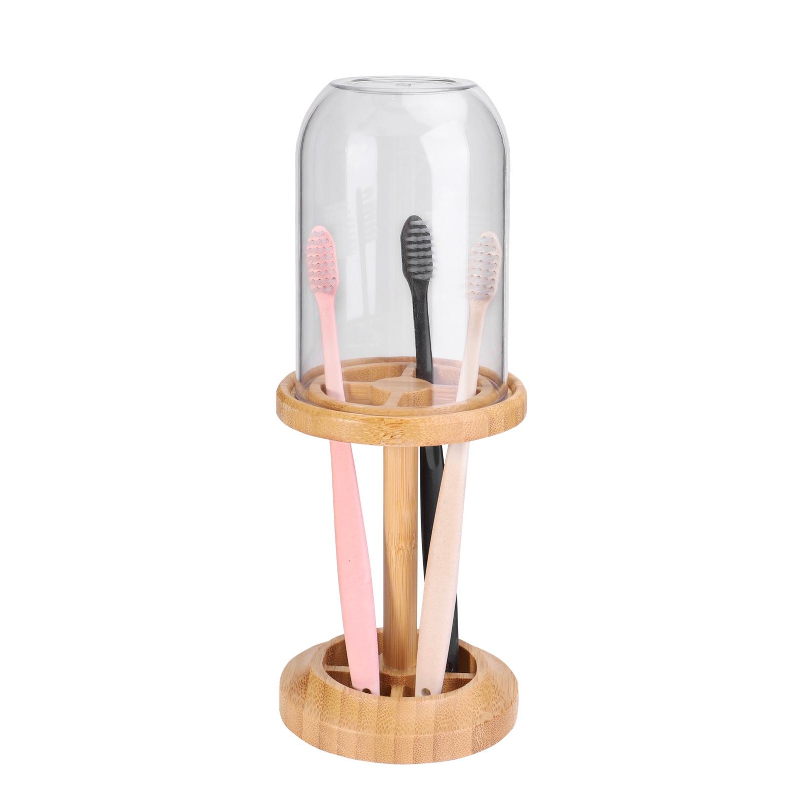 

Bathroom Toothbrush Holder Dust-Proof Bamboo Toothpaste Toothbrush Rack With Transparent Mouthwash Cup Bathroom Accessories