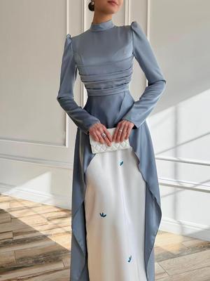 2025 Euro-Amerikaanse Slim-Fit Kleurblok Avondjurk met Sleep