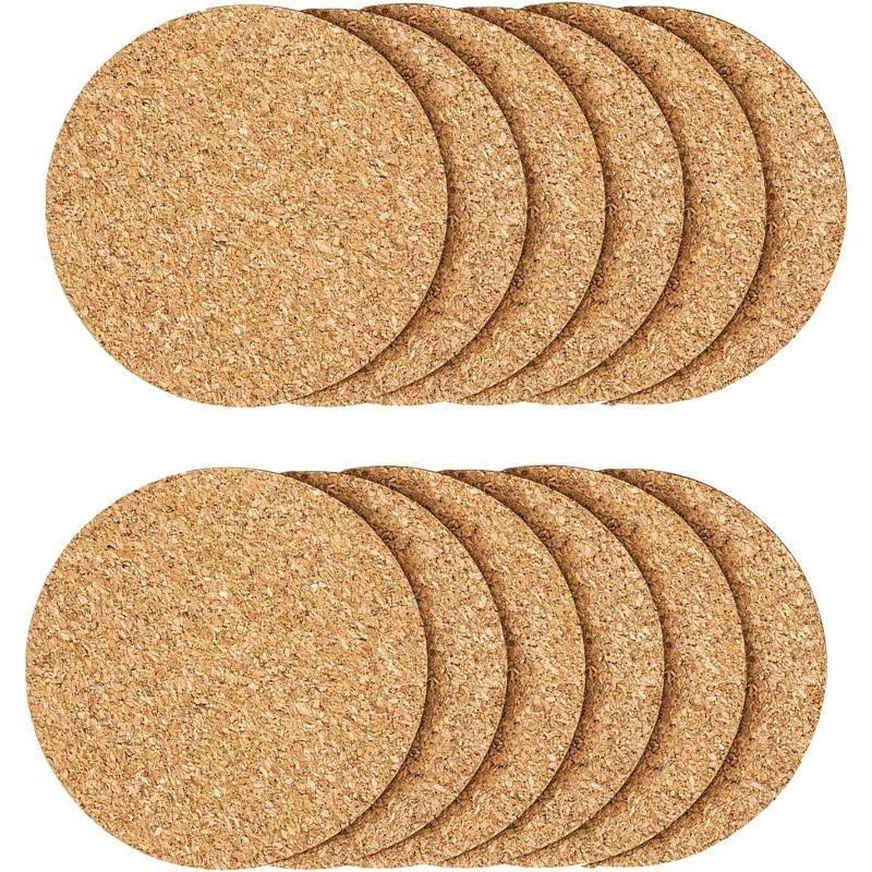 12Pcs 3-5mm Cork Coaster for Drink Non-Slip Cork Coaster Natural Round Wooden Cup Mat Heat Resistant Reusable Tea Coffee Coaster