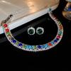 Elegant Rhinestone Square Earrings & Necklace Set – Light Luxury Clavicle Chain Jewelry for Fashionable Evening Wear