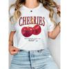 Cherry Blossom Letter Print Crew Neck Tee - Women's Casual Short Sleeve T-Shirts for Spring & Fall - Comfortable, Breathable