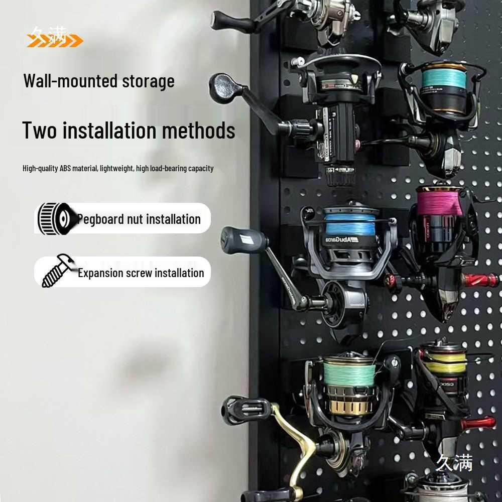 Dual-Use Fishing Reel Storage Rack for Baitcasting & Spinning Reels with Pegboard Accessories