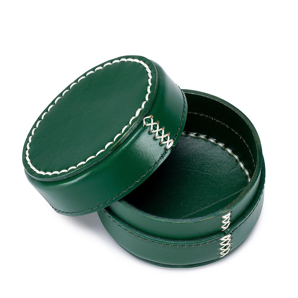 New first-layer vegetable tanned cowhide jewelry box round retro multi-functional storage box high-end jewelry box