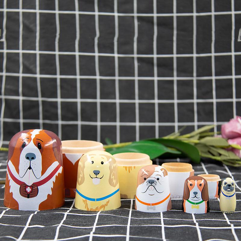 Five-Layer Russian Nesting Doll: Bear & Dog Wooden Craft Ornament Toy
