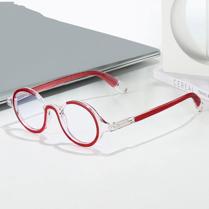 Round Reading Glasses Round Frame Spring Leg Anti-Blue Light Glasses Ultra Light Resin Hyperopia Optical Frame Eyewear
