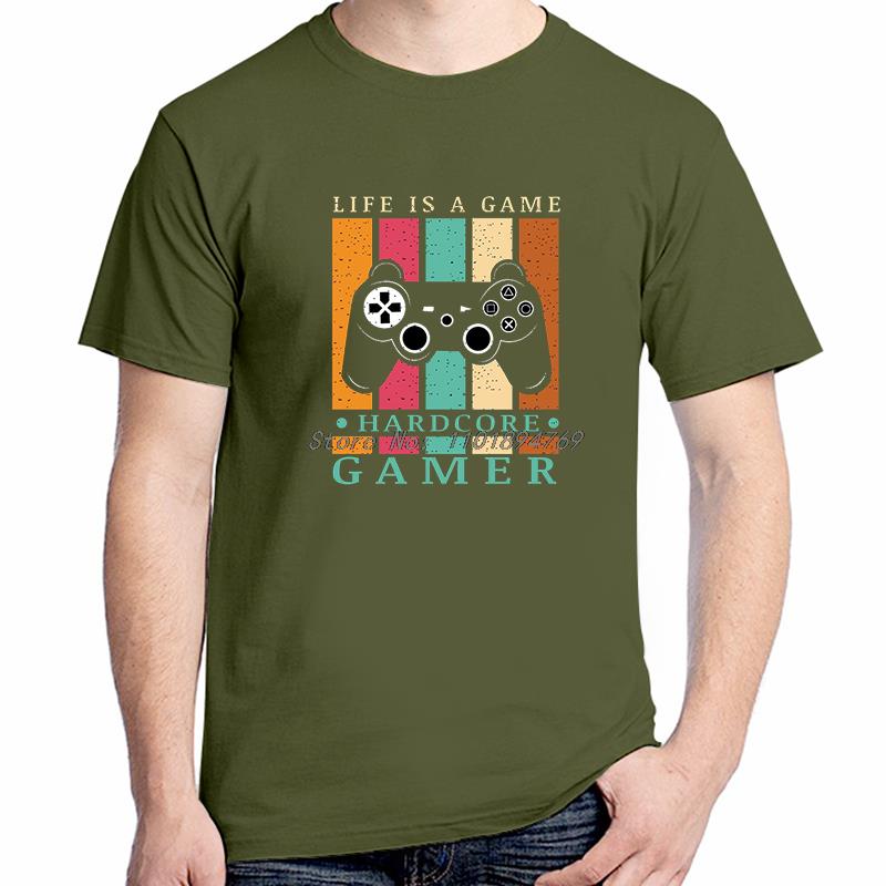 Life Is A Game Hardcore Gamer Fashion Classic Graphic T Shirts Cotton Short Sleeve Tshirt Summer Streetwear Unisexs Clothes