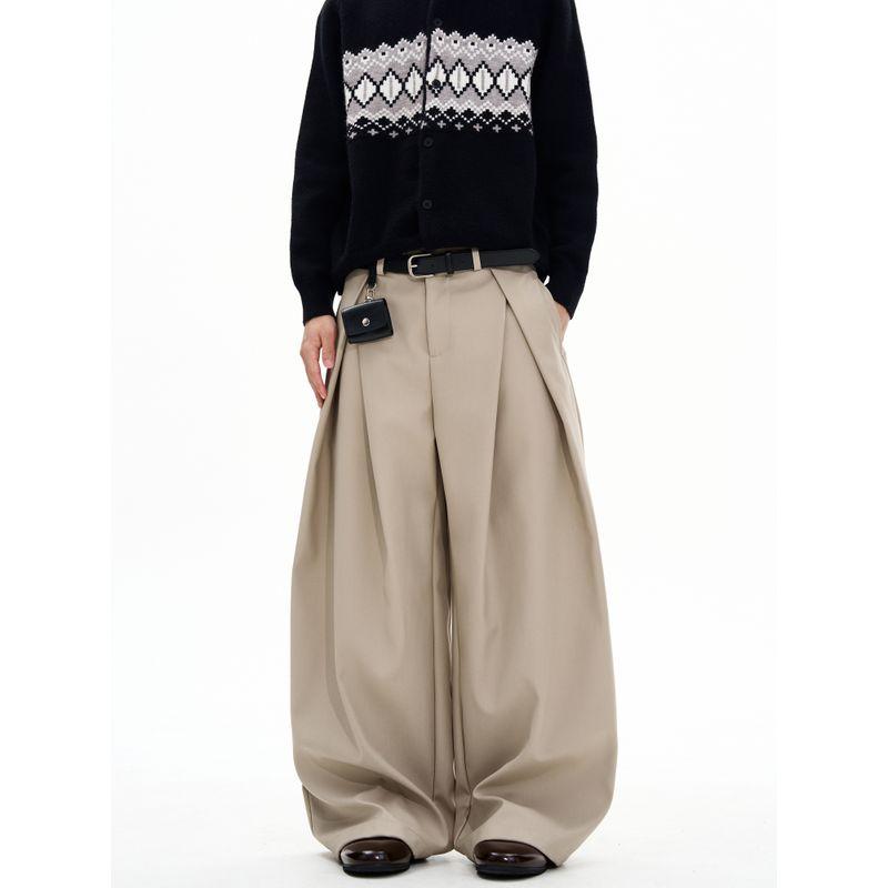 Kisko American-Style Trendy Double-Pleated Wide-Leg Drape Casual Dress Pants for Men and Women, High-End Loose Straight-Leg Commuter Trousers